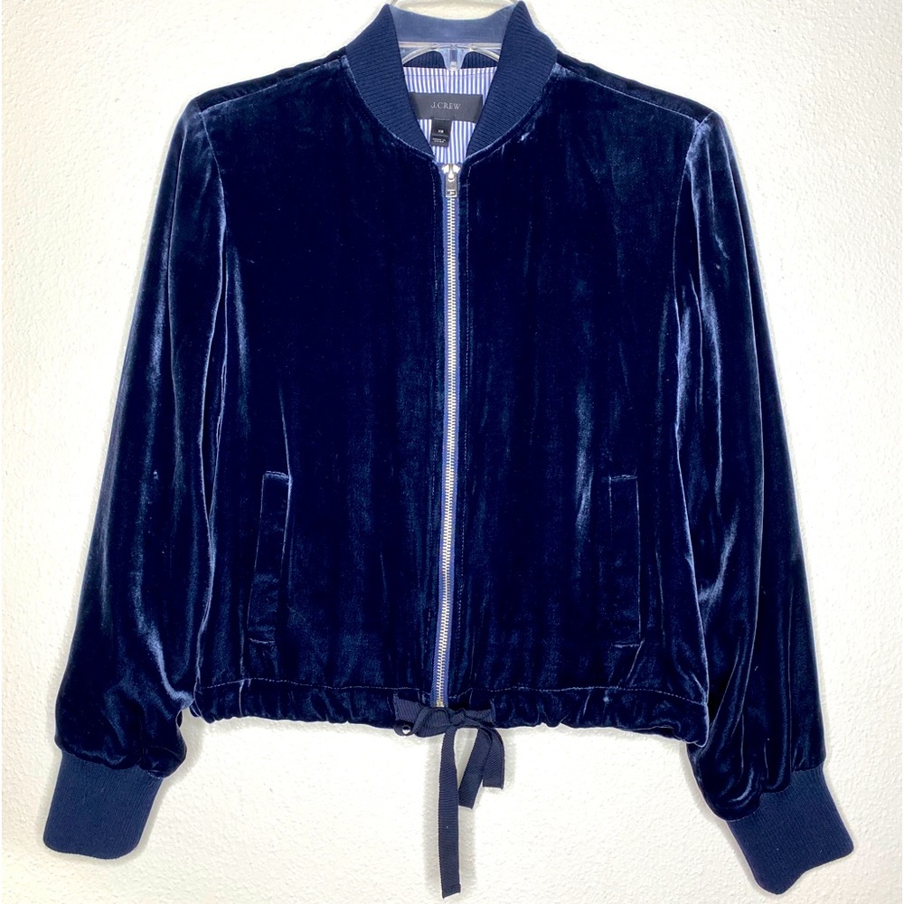 J CREW Navy Velvet Bomber Jacket